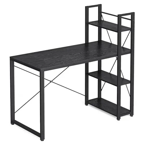 Produktbild: VASAGLE Schreibtisch, Computertisch mit Regalböden rechts oder Links, 120 cm breiter Bürotisch, für Arbeitszimmer, Homeoffice, einfacher Aufbau, ebenholzschwarz LWD048B56
