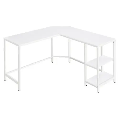 Produktbild: VASAGLE Schreibtisch, L-förmiger Computertisch, 138 x 138 x 76 cm, Eckschreibtisch mit 2 Ablagen, platzsparender Bürotisch, Gaming, Homeoffice, einfacher Aufbau, ahornweiß LWD072W44