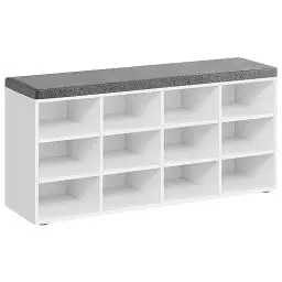 Produktbild: VASAGLE Schuhbank, Schuhregal mit Sitzfläche, Sitzbank mit Stauraum, Kissen, 12 Fächer, verstellbare Ablagen, für Wohnzimmer, Flur, 30,3 x 104 x 48 cm, wolkenweiß-Taubengrau LHS012W14