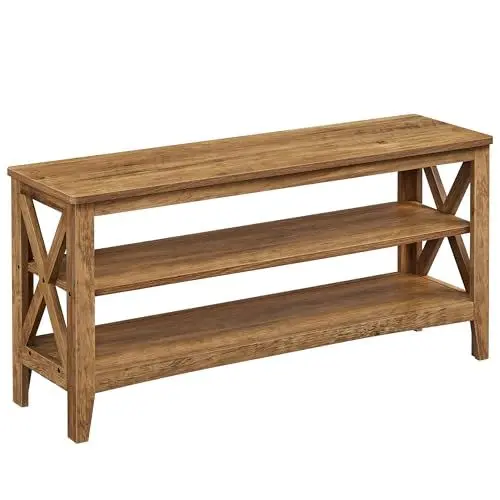 Produktbild: VASAGLE Schuhbank, Sitzbank mit Schuhregal, Flurbank, 2 Schuhablagen, 30 x 100 x 48 cm, hält bis zu 272 kg, Landhausstil, für Wohnzimmer, Schlafzimmer, honigbraun LSB153K41