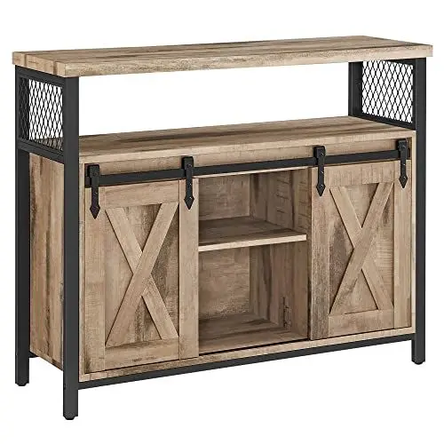 Produktbild: VASAGLE Sideboard, Küchenschrank, Aufbewahrungsschrank, mit 2 Schiebetüren, 33 x 100 x 80 cm, verstellbare Ablagen, Landhausstil, für Wohnzimmer, naturfarben-schwarz LSC092B50