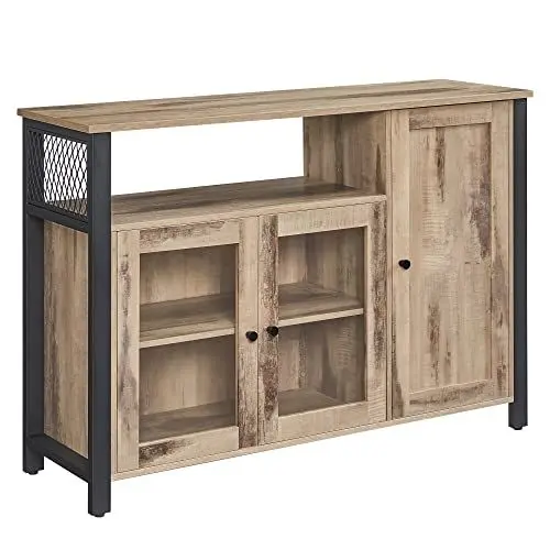Produktbild: VASAGLE Sideboard, Küchenschrank, Aufbewahrungsschrank, mit 3 Türen, für Wohnzimmer, Küche, Esszimmer, 33 x 110 x 75 cm, Landhausstil, eichenbraun-schwarz LSC096B50