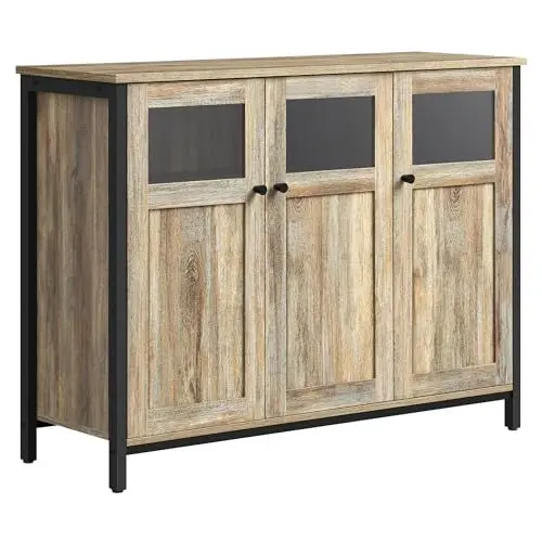 Produktbild: VASAGLE Sideboard, Küchenschrank, Aufbewahrungsschrank, mit Glastüren, für Wohnzimmer, Küche, Esszimmer, Stahlrahmen, Industriestil, türkisbraun-tintenschwarz LSC099B60