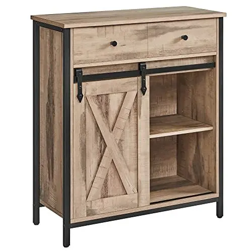 Produktbild: VASAGLE Sideboard, Küchenschrank, Aufbewahrungsschrank, mit Schiebetür, 30 x 70 x 80 cm, verstellbare Ablage, Landhausstil, für Wohnzimmer, eichenbraun-schwarz LSC100B50