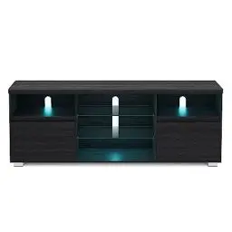 Produktbild: VASAGLE TV-Schrank mit LED-Beleuchtung, Fernsehtisch, TV-ständer für Fernseher bis zu 70 Zoll, mit offenen Ablagen, 2 Schränke mit Türen, 160 cm, für Wohnzimmer, schwarz LTV331T21