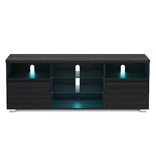 Produktbild: VASAGLE TV-Schrank mit LED-Beleuchtung, Fernsehtisch, TV-ständer für Fernseher bis zu 70 Zoll, mit offenen Ablagen, 2 Schränke mit Türen, 160 cm, für Wohnzimmer, schwarz LTV331T21