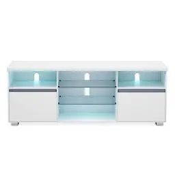 Produktbild: VASAGLE TV-Schrank mit LED-Beleuchtung, Fernsehtisch, TV-ständer für Fernseher bis zu 70 Zoll, mit offenen Ablagen, 2 Schränke mit Türen, 160 cm, für Wohnzimmer, weiß LTV331T10