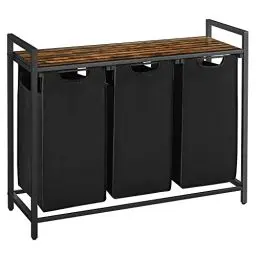 Produktbild: VASAGLE Wäschekorb 3 Fächer, Wäschesammler mit Ablage, Wäschebox, Wäschesack aus Oxford-Gewebe ausziehbar abnehmbar, Metallrahmen, 3 x 38 L, 92,5 x 33 x 72 cm, vintagebraun-schwarz BLH301B01