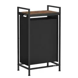 Produktbild: VASAGLE Wäschekorb, Wäschesammler mit Ablage, Wäschebox, Wäschesack aus Oxford-Gewebe ausziehbar abnehmbar, Metallrahmen, 47 L, 42 x 28 x 75 cm, tintenschwarz-vintagebraun BLH001B01