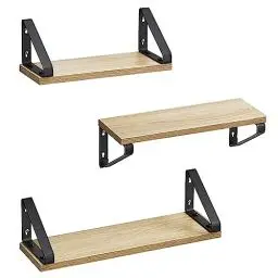 Produktbild: VASAGLE Wandregal, Schweberegal, 3er Set, Regalbrett, 2 Montagemöglichkeiten, Regal zur Präsentation, für Wohnzimmer, Küche, Arbeitszimmer, Badezimmer, eichenfarben-schwarz LWS033B11