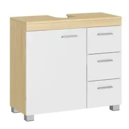 Produktbild: VASAGLE Waschbeckenunterschrank, Badezimmerschrank mit 3 großen Schubladen, Badschrank, 2 Fächer hinter der Tür, Badezimmer-Unterschrank mit Füßen, 30 x 70 x 64 cm, wolkenweiß-naturbeige BBK503K01