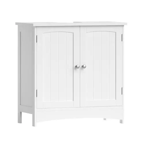 Produktbild: VASAGLE Waschbeckenunterschrank, Unterschrank, Waschtischunterschrank, Badezimmerschrank mit 2 Türen, verstellbare Ablage, viel Stauraum, freistehend, Landhausstil, 60 x 30 x 60 cm, Weiß BBC01WT