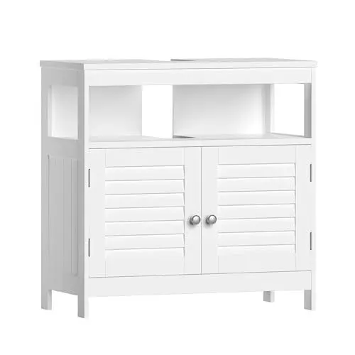 Produktbild: VASAGLE Waschbeckenunterschrank, Badezimmerschrank, Aufbewahrungsschrank, 30 x 60 x 60 cm, mit 2 Lamellentüren, offenes Fach, verstellbare Regalebene, mit Griffen, wolkenweiß BBC02WT