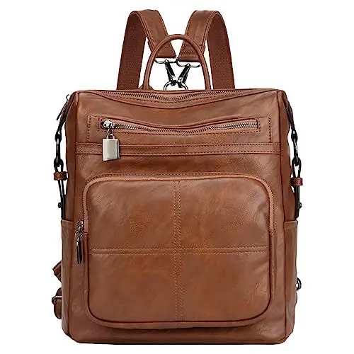 Produktbild: VASCHY Rucksack Damen, Elegant Kunstleder Mode Kleiner Mini Rucksack Casual Daypack Handtasche Schultertasche für Frauen Arbeit Reisen Hochschule Braun