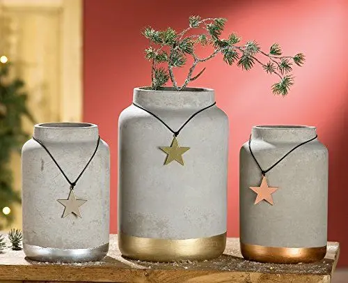 Produktbild: Vase Blumenvase Zement Halsvase mit Metallstern 3er Set - Gilde