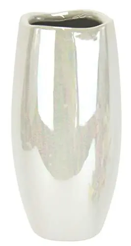 Produktbild: Vase aus Keramik mit Perlmuttglanz Dekovase Einzelblumen Trockenblumen Zylindervase weiß glänzend Bodenvase Blumenvase Modern Vasen für Tischdeko Tischvase Dekoration Trockenblume Pampasgras