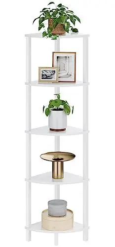 Produktbild: VASIHO Eckregal, Standregal, Bücherregal mit 5 Ebenen, Leiterregal, Aufbewahrungsregal, Pflanzenregal für Küche, Wohnzimmer, Industrial-Design, Weiß JSJ001W