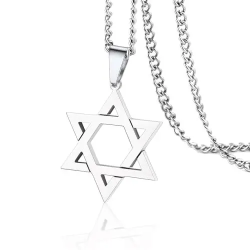 Produktbild: VASSAGO Davidstern Anhänger Halskette Salomon Sechsspitzer Stern Talisman Edelstahl Hexagramm jüdischer Israel Schmuck für Männer