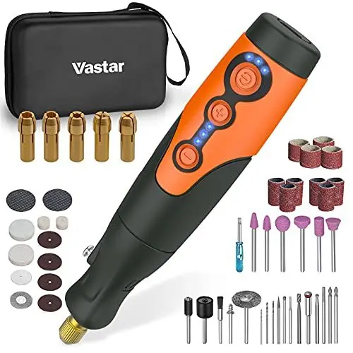 Produktbild: Vastar 3.7V Multifunktionswerkzeug, 3 Gang Graviergerät(5000-21000rmp), mit 50 Stück Zubehörteilen Multifunktionswerkzeug Akku zum Bohren, Gravieren, Polieren, Schleifen, Entrosten（Kein Ladekopf)