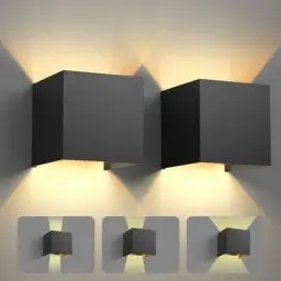 Produktbild: vatato 2 Stück LED Wandleuchte 12W, Innen/Aussen Aluminium Wandlampe Einstellbarer Lichtstrahl, 3000K Warmweiß Außenwandleuchte IP54 für Wohnzimmer Schlafzimmer Garten, Schwarz