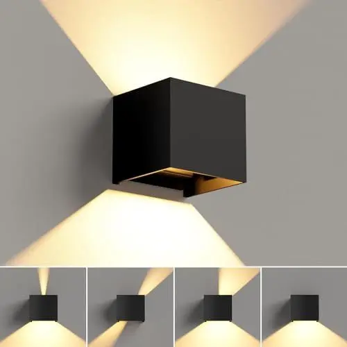 Produktbild: vatato LED Wandleuchte 12W, Innen/Aussen Aluminium Wandlampe Einstellbarer Lichtstrahl, 3000K Warmweiß Außenwandleuchte IP54 für Wohnzimmer Schlafzimmer Garten (Schwarz 1 Stück)