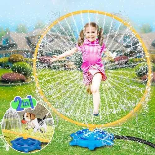 Produktbild: VATOS 2 IN 1 Wassersprinkler für Kinder mit rotierenden Sprühdüsen Befestigt an Gartenschlauch, Sommer draußen Rasen Hinterhof Spielzeug für Kleinkinder im Freien Sprinkler Spiele Familie Spielen