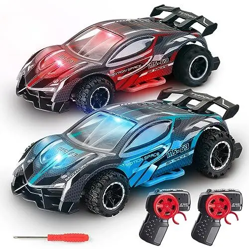 Produktbild: VATOS 2 PCS Ferngesteuertes Auto, 2,4 GHz RC Monster Truck Fernbedienung Auto 2WD Offroad Fahrzeug 18km/h Geländegängig 1:24 RTR Spielzeug mit LED Lichtern für Kinder Jungen Mädchen ab 4 5 6 7 8 Jahre