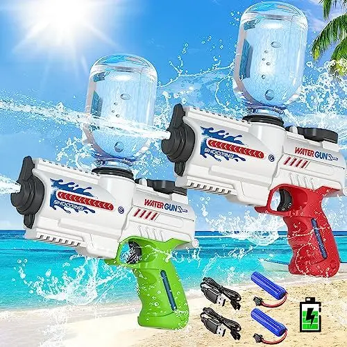 Produktbild: VATOS 2 Stück Elektrische Wasserpistole - wiederaufladbarer Wasserpistolen für Kinder & Erwachsene, Reichweite bis zu 26FT - Automatische Wasserpistole mit Wasserflaschen