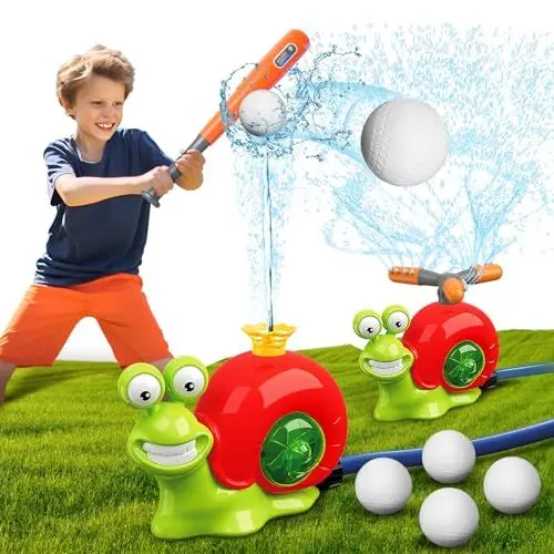 Produktbild: VATOS 2 in 1 Wassersprinkler Spielzeug für Kinder, Sprinkler Spielzeug mit 2 Sprinklerköpfen, 360° drehbarer Sprüh-Wasser-Baseball für Jungen und Mädchen, Sommerspaß bei Partys im Hinterhof