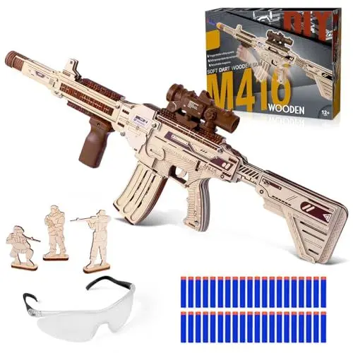 Produktbild: VATOS 3D Holzpuzzle Erwachsene, Wiederaufladbare M416 Holzpuzzle Modelle Bausatz mit Foam Darts, DIY Holz Waffe Puzzles Basteln Geschenkidee Spielzeug für Erwachsene und Teenager