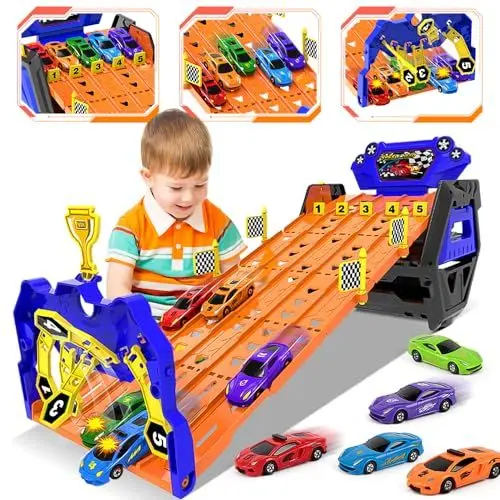 Produktbild: VATOS Aufgerüstet 5 Spuren Transport LKW, Spielzeug Autos für Jungen Alter 3 4 5 6 7 8, Portable Race Truck Spielzeug Auto mit 5 Autos, Carrier Truck Fahrzeuge Spielzeug Set für Kinder