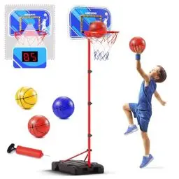 Produktbild: VATOS Basketballkorb Indoor Outdoor für Kinder, Basketball Korb Spielzeug Höhenverstellbar, mit 3 Balls und Elektronische Anzeigetafel, Weihnachten Geschenk für Jungen Mädchen ab 3 4 5 6 7 8 Jahre