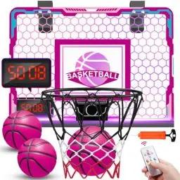 Produktbild: VATOS Basketballkorb Indoor, Rosa RC Basketballkorb mit Anzeigetafel, Mini LED Basketballkorb Set Spielzeug Geburtstagsgeschenke für 3 4 5 6 7 Jahre alte Kinder Mädchen