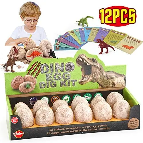 Produktbild: VATOS Dinosaurier Eier 12 Stück, Dinosaurier Ei Toy Entdecken sie 12 Verschiedene Dinos, Archäologie Spielzeug STEM Lernspielzeug Party Dinosaur Figuren für 6-10 Jahre Jungen Mädchen Kinder Geschenk