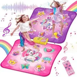 Produktbild: VATOS Doppelter Tanzmatte für Mädchen - 4 Spielmodi & 9 Challenge Levels mit Volumenabnahme, Led Licht & Bluetooth | Musik Spielen Matte Geburtstagsgeschenke für Kinder im Alter von 3-12 Jahre alt
