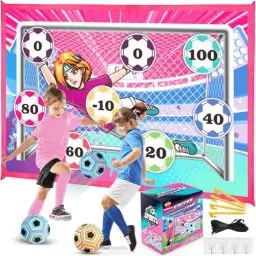 Produktbild: VATOS Fußball Spielset für Kinder 3 4 5 6 7 8, Sportspaß für Garten Indoor Outdoor, Weich Flanell Fußballtore, Fußball mit Klettbällen Spielzeug Geburtstag Ostern Geschenke für Jungen Mädchen