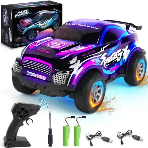 Produktbild: VATOS LED Ferngesteuertes Auto Offroad,2.4Ghz 1:22 Kinder Lila RC Buggy,2 Batterien 50Min Spielzeit 15 KM/H Schnelle Geschwindigkeit Elektrisches Offroad Spielzeug Auto,Geschenke für Jungen Mädchen 3+