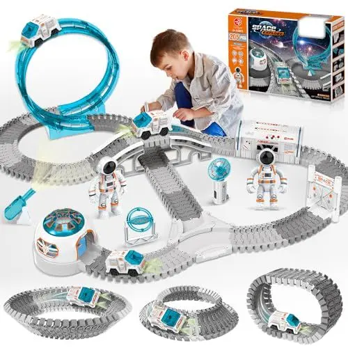 Produktbild: VATOS Raum Rennstrecken Track Spielzeugautos für Kinder, 205 pcs Konstruktion Rennstrecken mit 1pcs Auto und Flexible Track Set erstellen Geschenke für 3 4 5 6 Jahre alt Jungen Mädchen