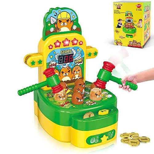 Produktbild: VATOS Whack Spiel,Schlag den Maulwurf,elektronisches Mini Arcade Spielzeug,Münzspiel mit 2 Hämmern,interaktives pädagogisches für Kleinkinder,Kinder,Mädchen und Jungen im Alter von 3-6 Jahren