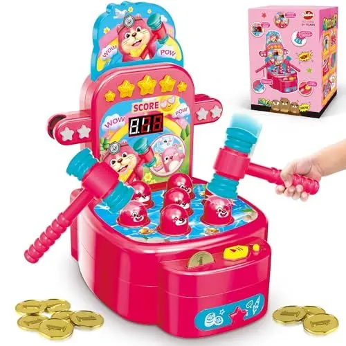 Produktbild: VATOS Whack Spiel,Schlag den Maulwurf,elektronisches Mini Arcade Spielzeug,Münzspiel mit 2 Hämmern,interaktives pädagogisches für Kleinkinder,Kinder,Mädchen und Jungen im Alter von 3-6 Jahren