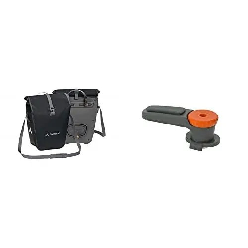 Produktbild: VAUDE Aqua Back Fahrrad Tasche – wasserdichte Gepäckträger Tasche im praktischen 2er Set – Fahrradtasche aus robustem & PVC-freiem Planenmaterial black 48l – QMR Rail Hook 2.0