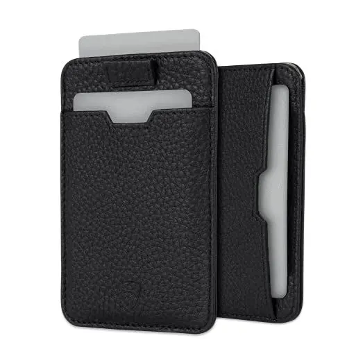 Produktbild: Vaultskin Chelsea Kartenetui Herren - Slim Wallet - Echtleder Geldbörse mit RFID Schutz - Kompakt und Stilvoll - Platz für bis zu 10 Karten (Matt Schwarz)