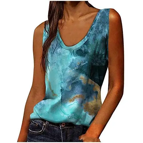 Produktbild: V-Ausschnitt Yoga Modisches Blusentops for Female Sommer Cooles ärmelloses Große Größen Tops Volant Batik Locker Tops Women