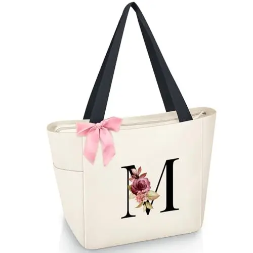 Produktbild: Vavabox Handtasche Damen A-Z Reißverschluss Schultertasche, Geschenke für Damen,Bräute und Brautjungfern, Arbeit,Reisen,Einkaufen,Schule (M, Beige)