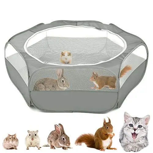 Produktbild: VavoPaw Kleintiere Laufstall, 190T Polyestertaft Atmungsaktiv Netz Visuell Reißverschluss Haustier Käfig Faltbare Wasserdicht Übungszaun für Kätzchen Welpen Kaninchen Hamster - Grau