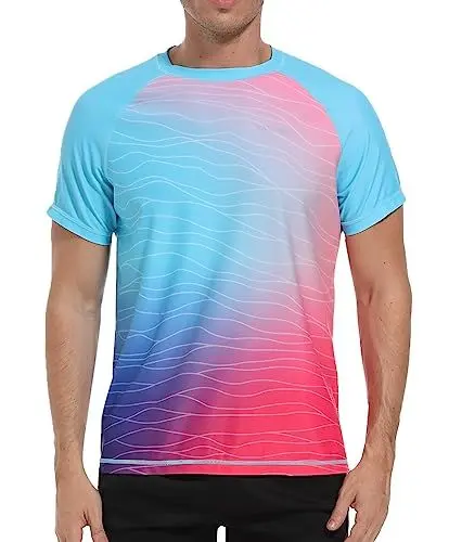 Produktbild: VAYAGER Herren UV Shirt Rash Guard Schwimm Shirt UPF 50+ Badeshirts,Schnell Trocknend, lockere Passform, Wassersurf(Blau Rot L)