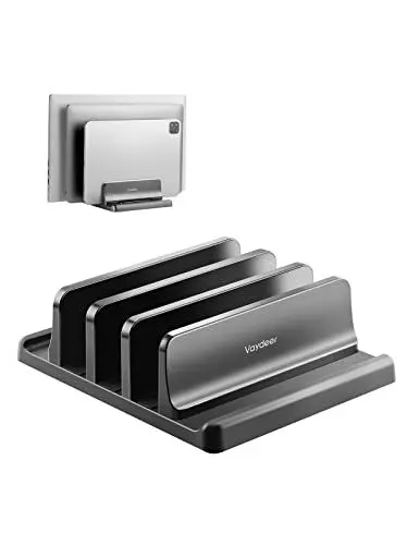 Produktbild: VAYDEER Vertikaler Laptopständer - Platzsparend & Verstellbar, 5-in-1, 3 Steckplätze, für MacBook, Notebook, iPad & Laptops bis 17,3 Zoll - Schwarz.