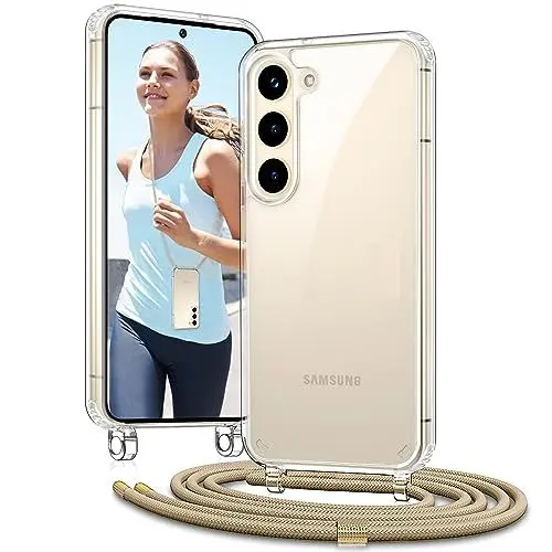 Produktbild: Vaykwo Handykette für Samsung Galaxy S23 6.1 Zoll Hülle mit Band - Necklace Handyhülle - Transparente Case zum Umhängen mit Kameraschutz und Bildschirmschutz - Golden