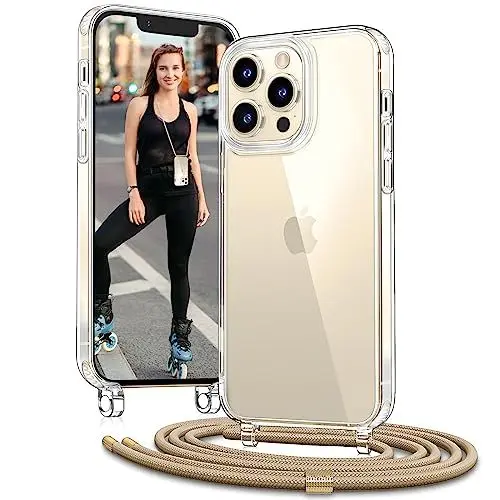 Produktbild: Vaykwo Handykette mit Band für Apple iPhone 13 Pro Hülle - Necklace Handyhülle - Transparente Case zum Umhängen mit Kameraschutz und Bildschirmschutz - Golden