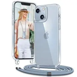 Produktbild: Vaykwo Handykette mit Band für Apple iPhone 14 Hülle und iPhone 13 Hülle - Necklace Handyhülle - Transparente Case zum Umhängen mit Kameraschutz und Bildschirmschutz - Blau